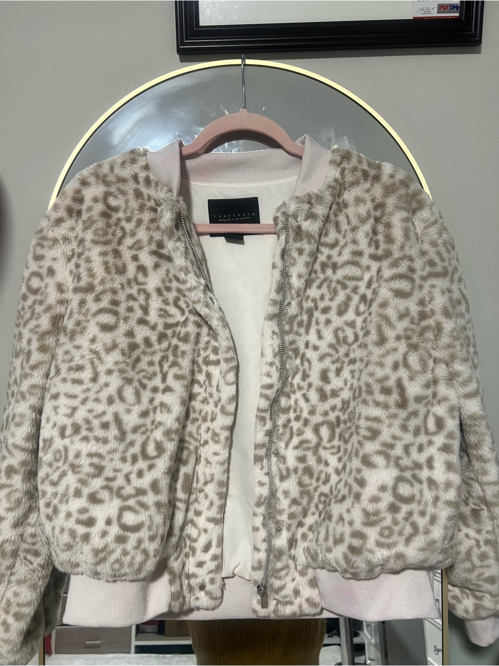 Sanctuary Beige Leopard Faux Fur Bomber Jacket